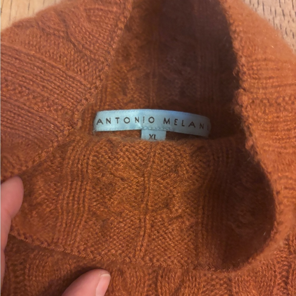 ANTONIO MELANI Cable Knit Turtleneck Sweater in Rust Orange - Picture 3 of 4